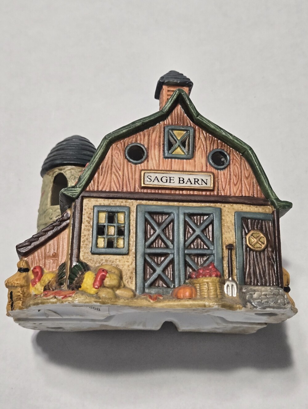 Vintage Porcelain Lighted Autumn Fall Village SAGE BARN